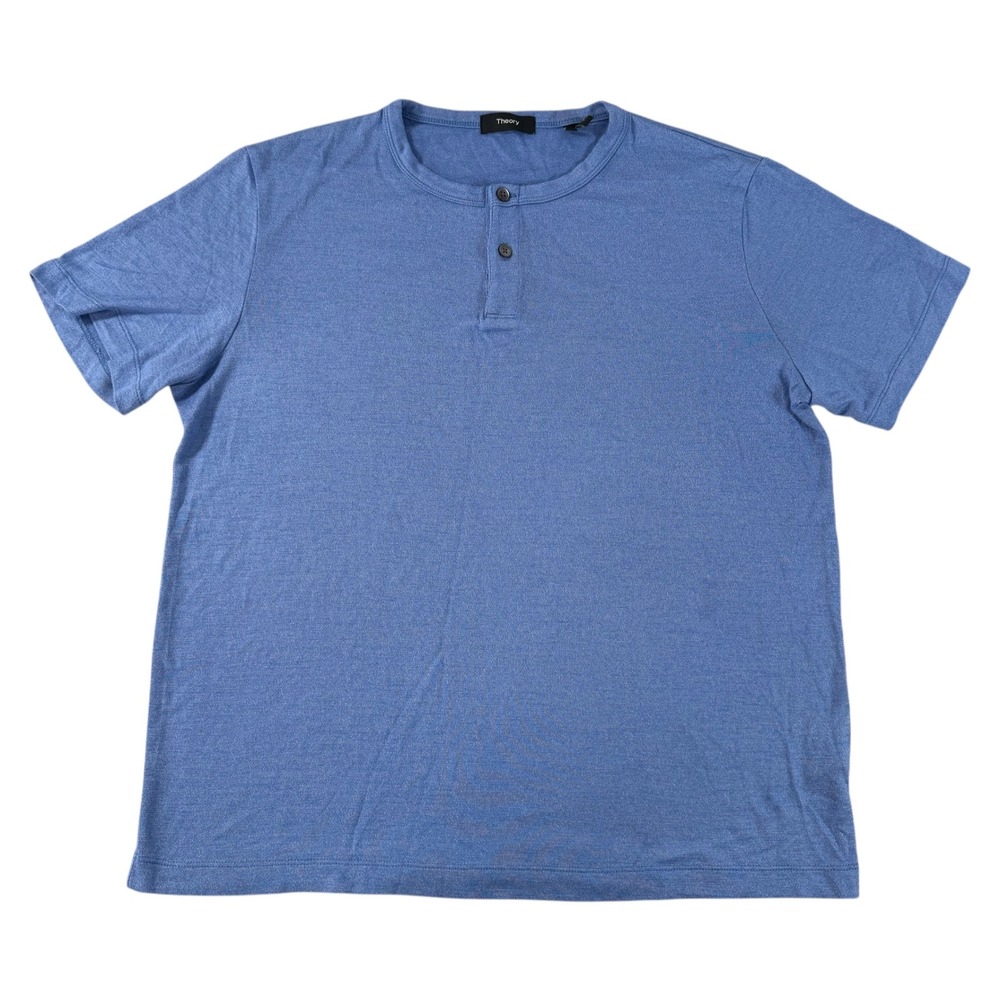 Theory Gaskell H‎ Anemone Blue Modal Blend Short Sleeve Henley Shirt Mens L